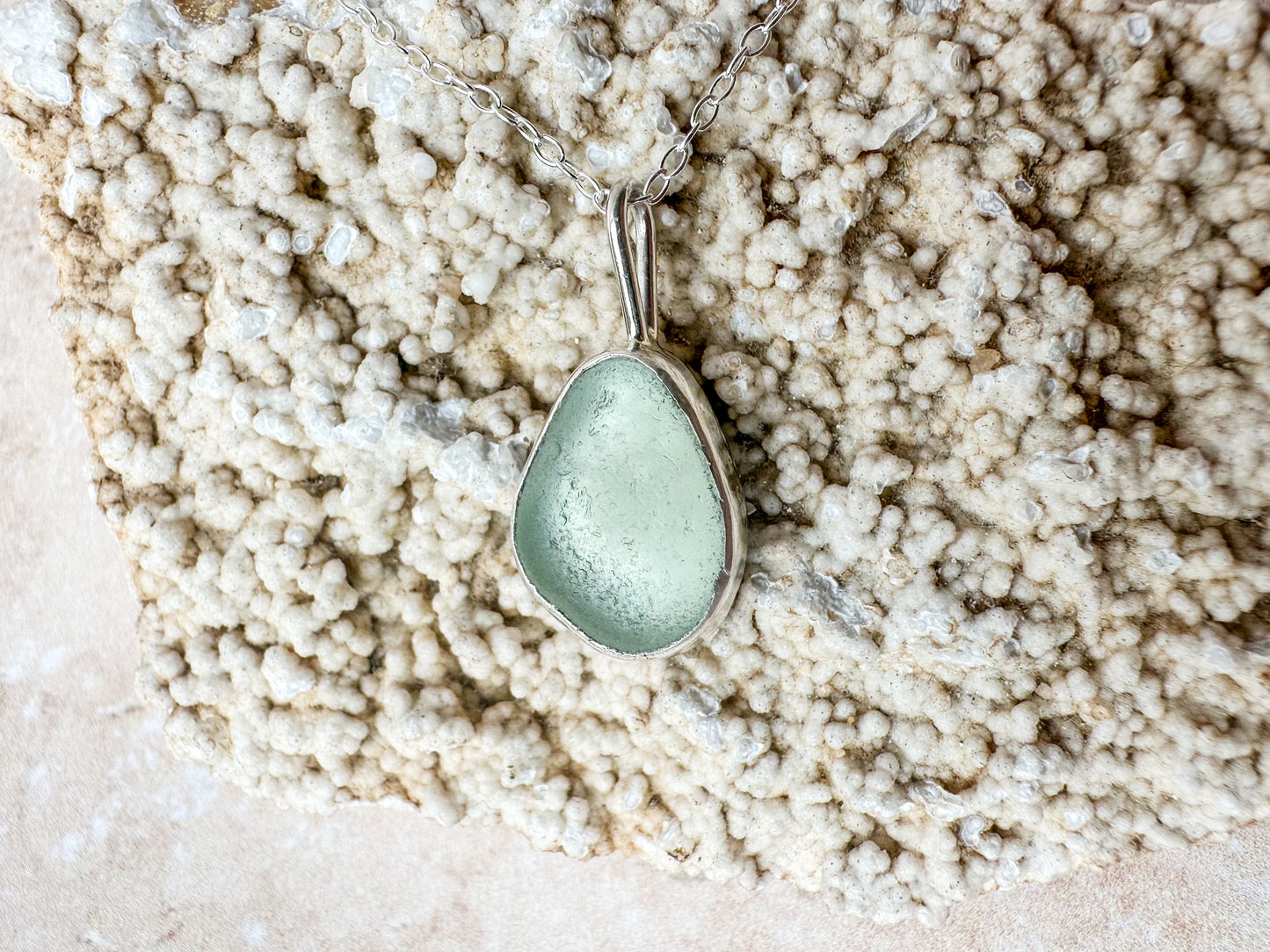 Seafoam green sea glass necklace (with or without chain)