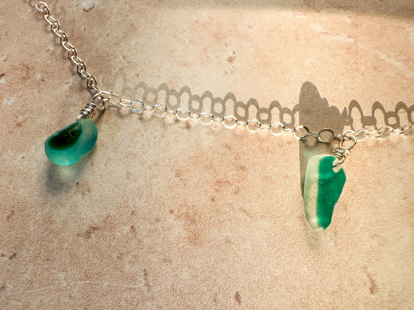 Sterling silver bracelet with Seaham multi sea glass charms – 19cm