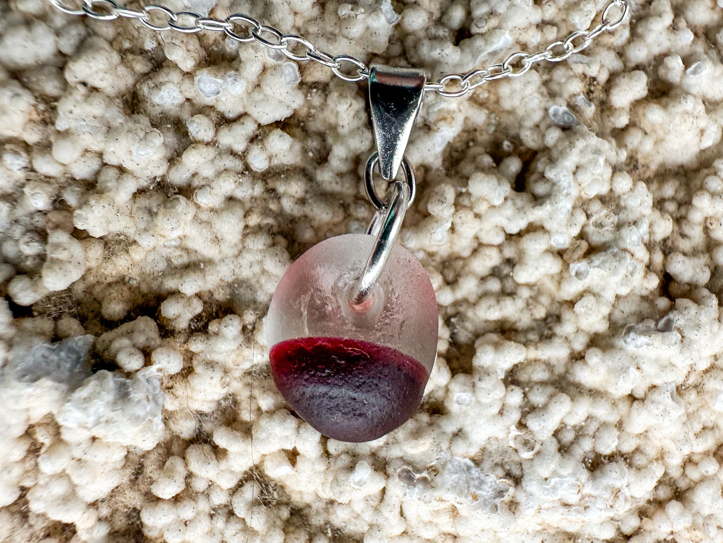 Rare clear & Red Sea glass pendant – Genuine Seaham multi sea glass