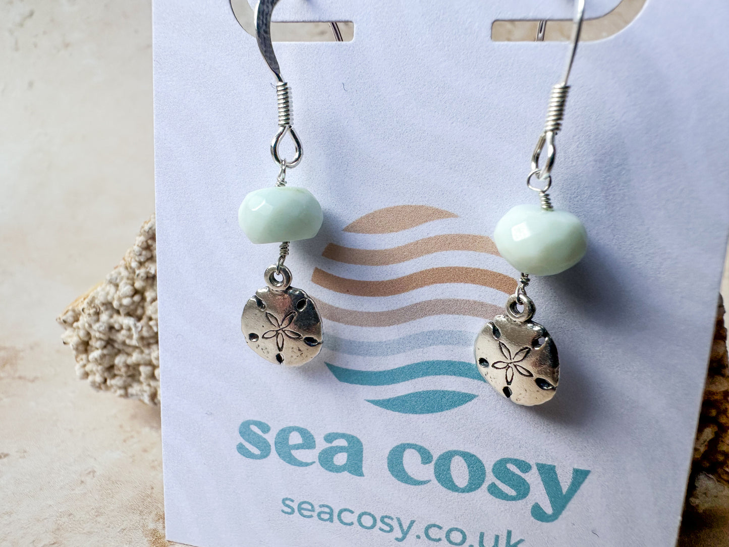 Sand dollar Peruvian opal earrings