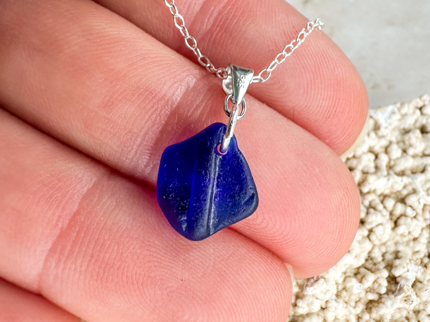 Blue sea glass necklace