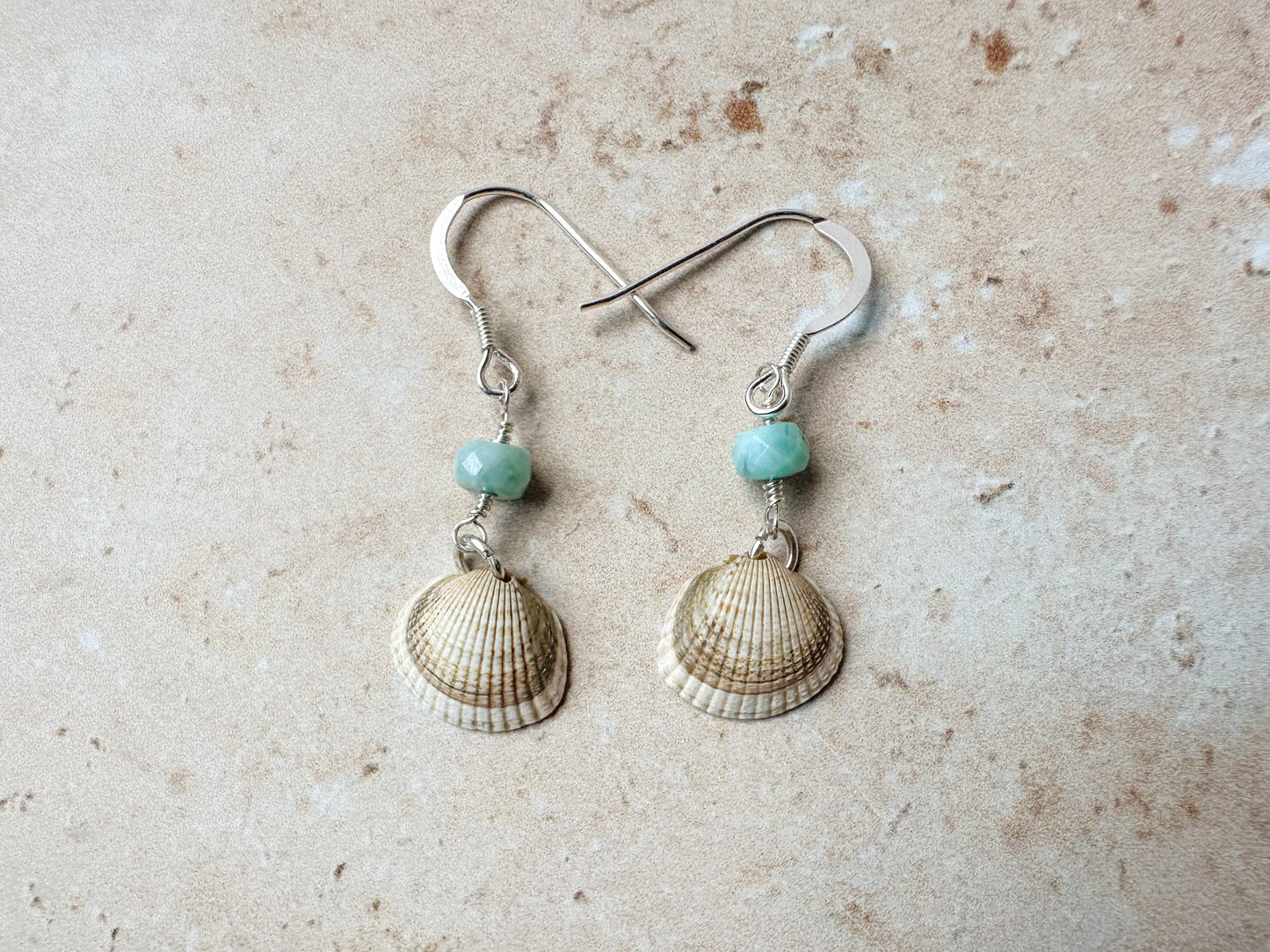 Sea shell and larimar earrings