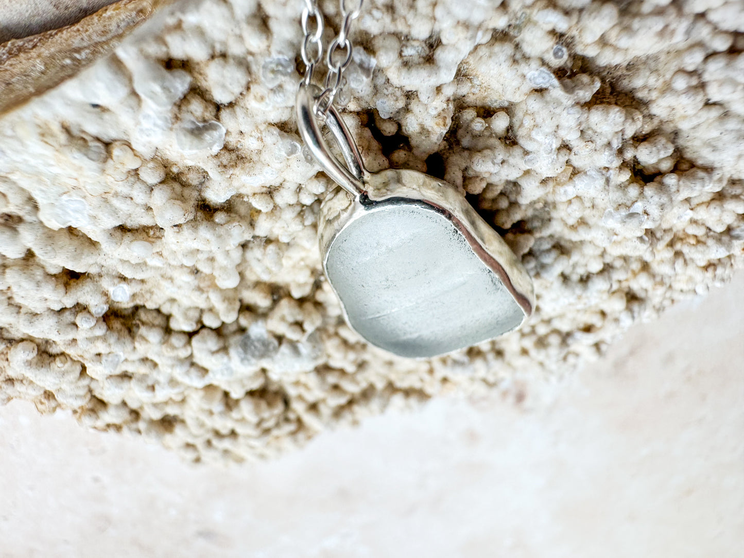 Beige gray sea glass necklace (with or without chain)