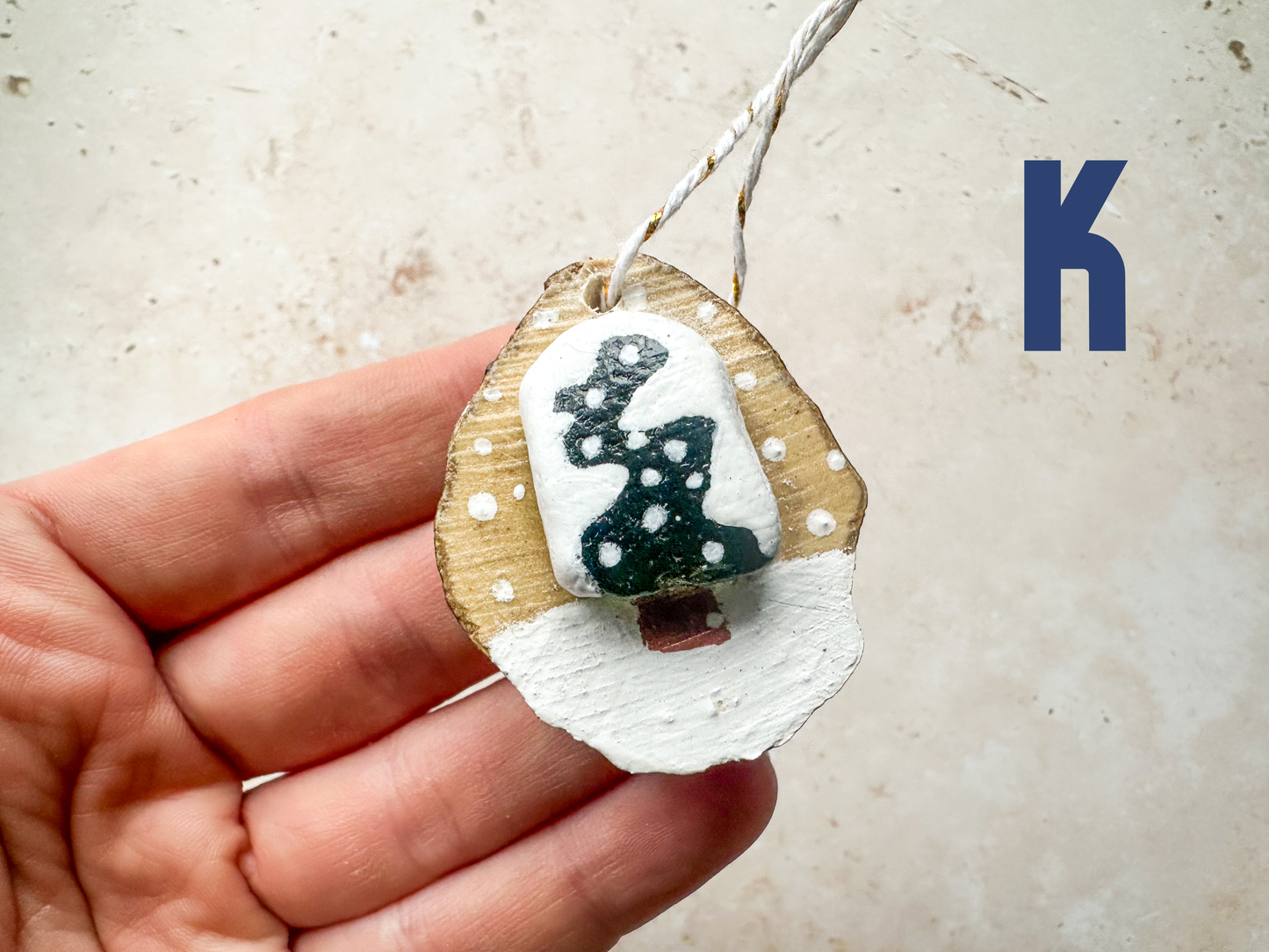 Sea glass and sea pottery wood slice ornaments