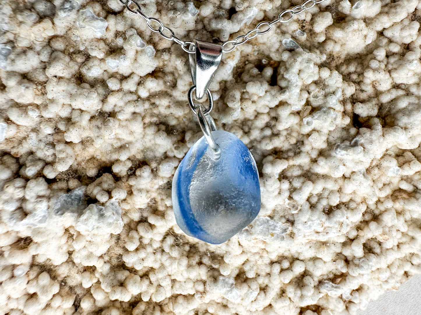 Rare clear & light blue sea glass pendant – Genuine Seaham multi sea glass
