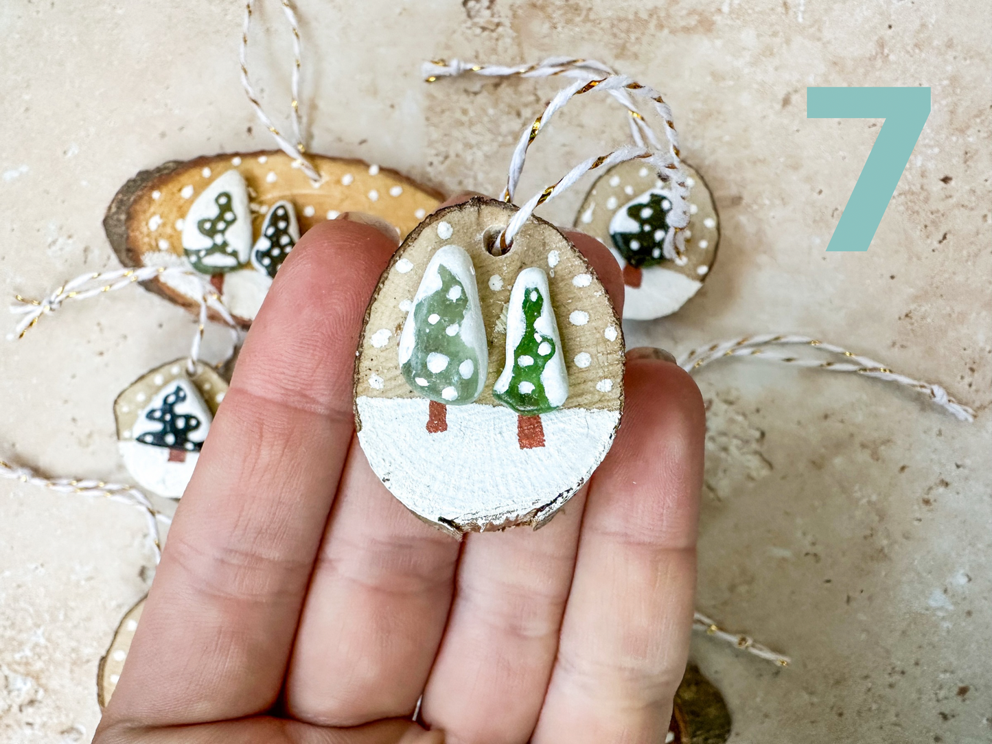 Sea glass and sea pottery wood slice ornaments