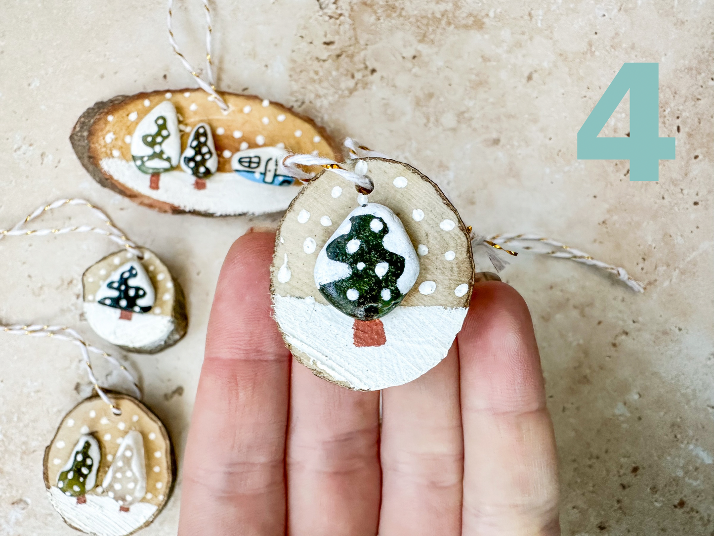 Sea glass and sea pottery wood slice ornaments