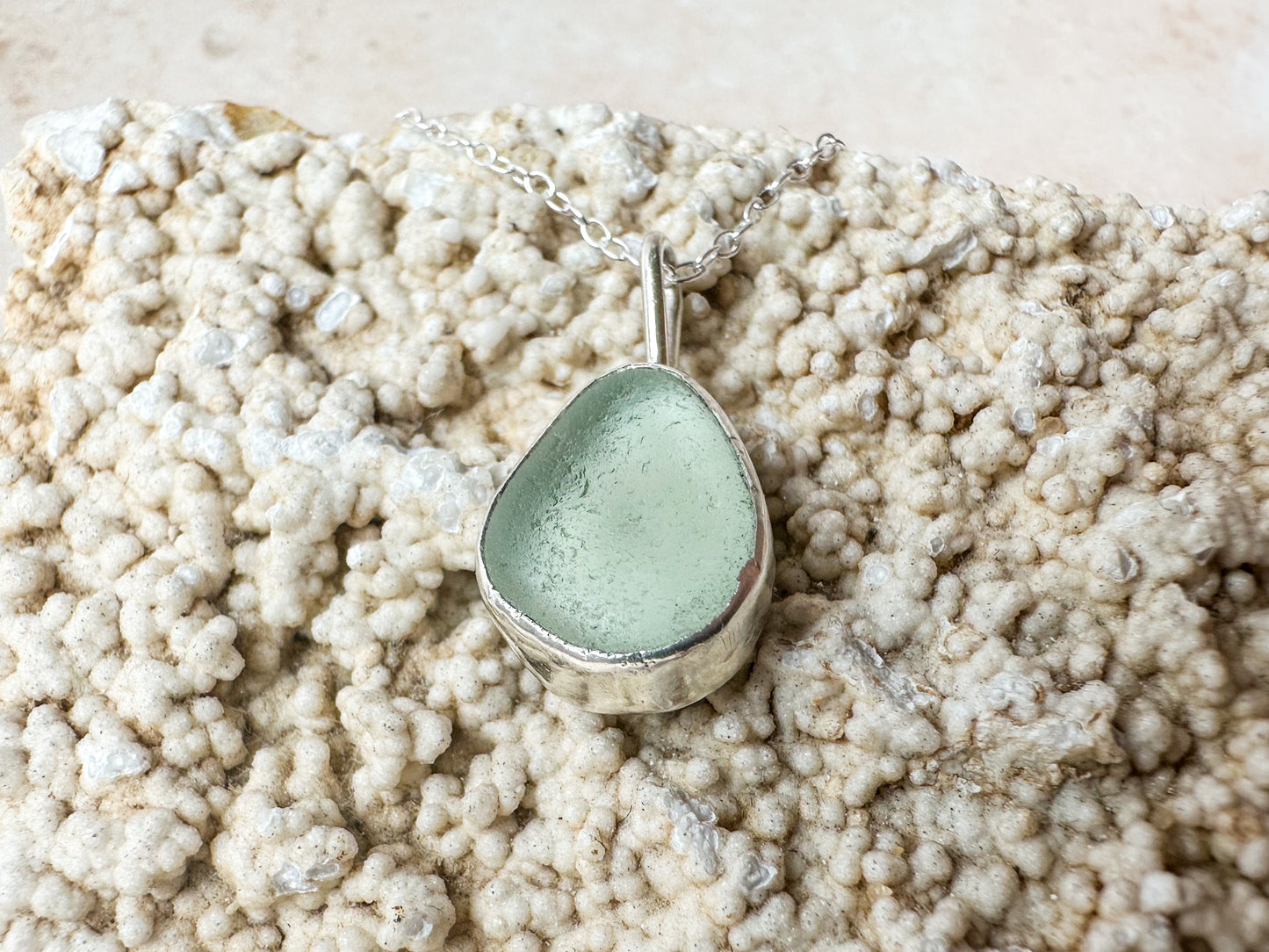 Seafoam green sea glass necklace (with or without chain)