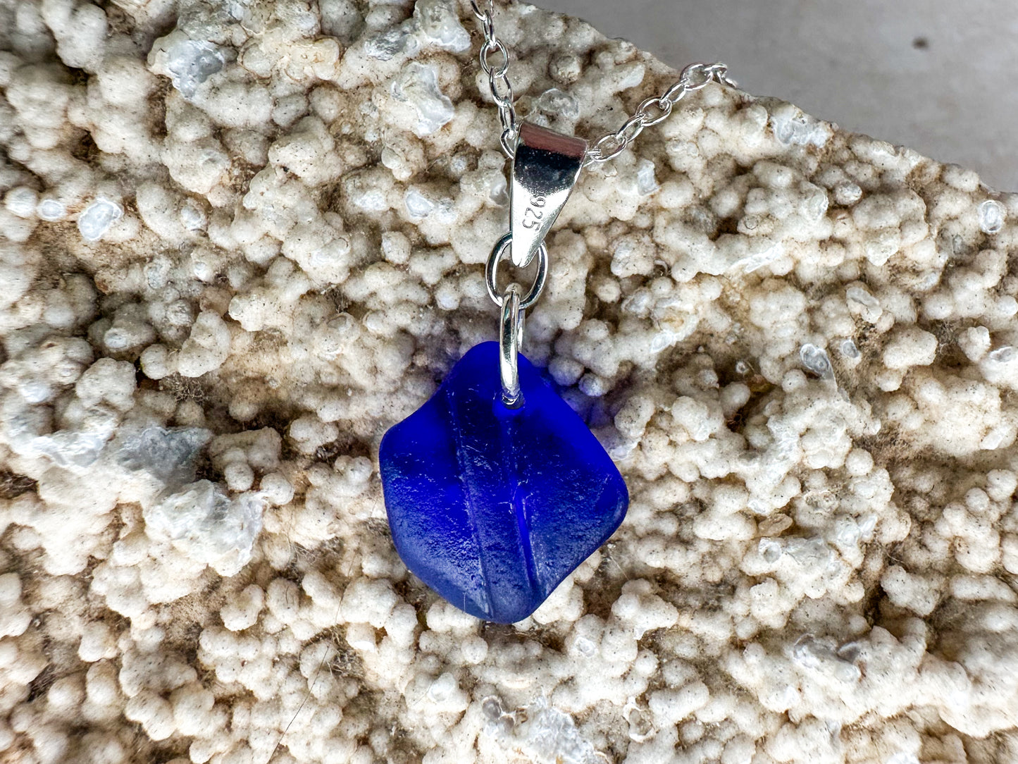Blue sea glass necklace