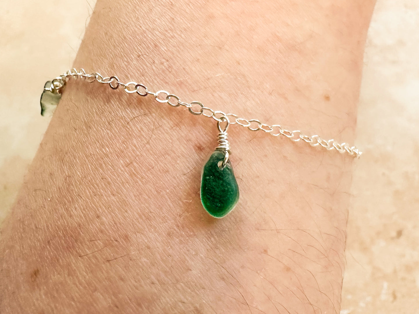 Sterling silver bracelet with Seaham multi sea glass charms – 19cm