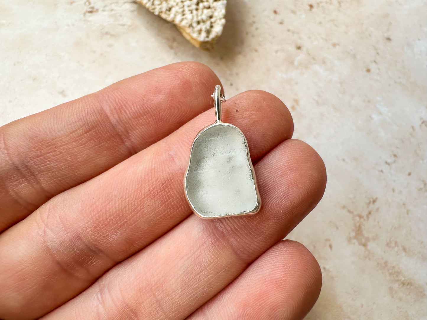Beige gray sea glass necklace (with or without chain)