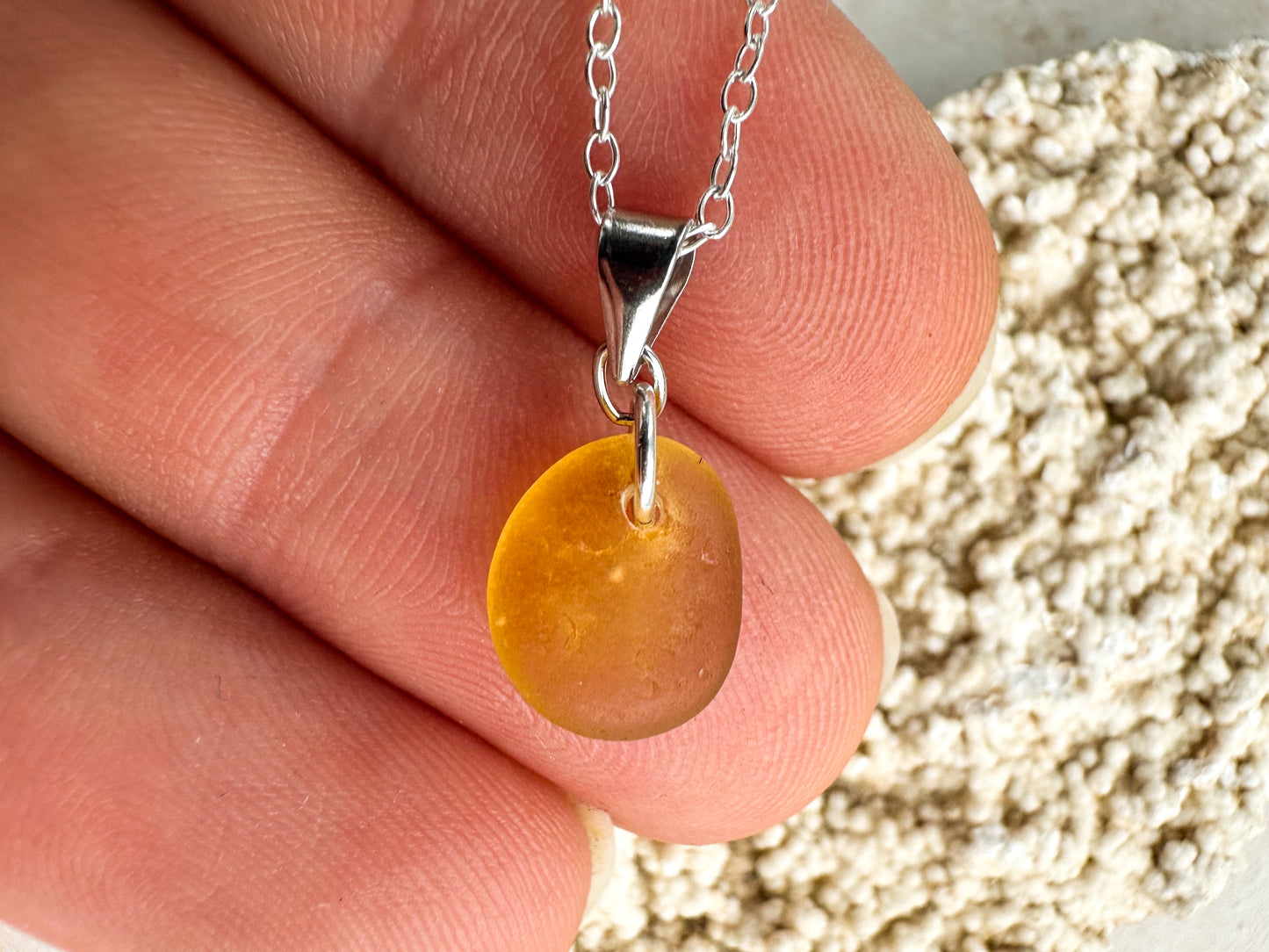 Honey yellow sea glass necklace