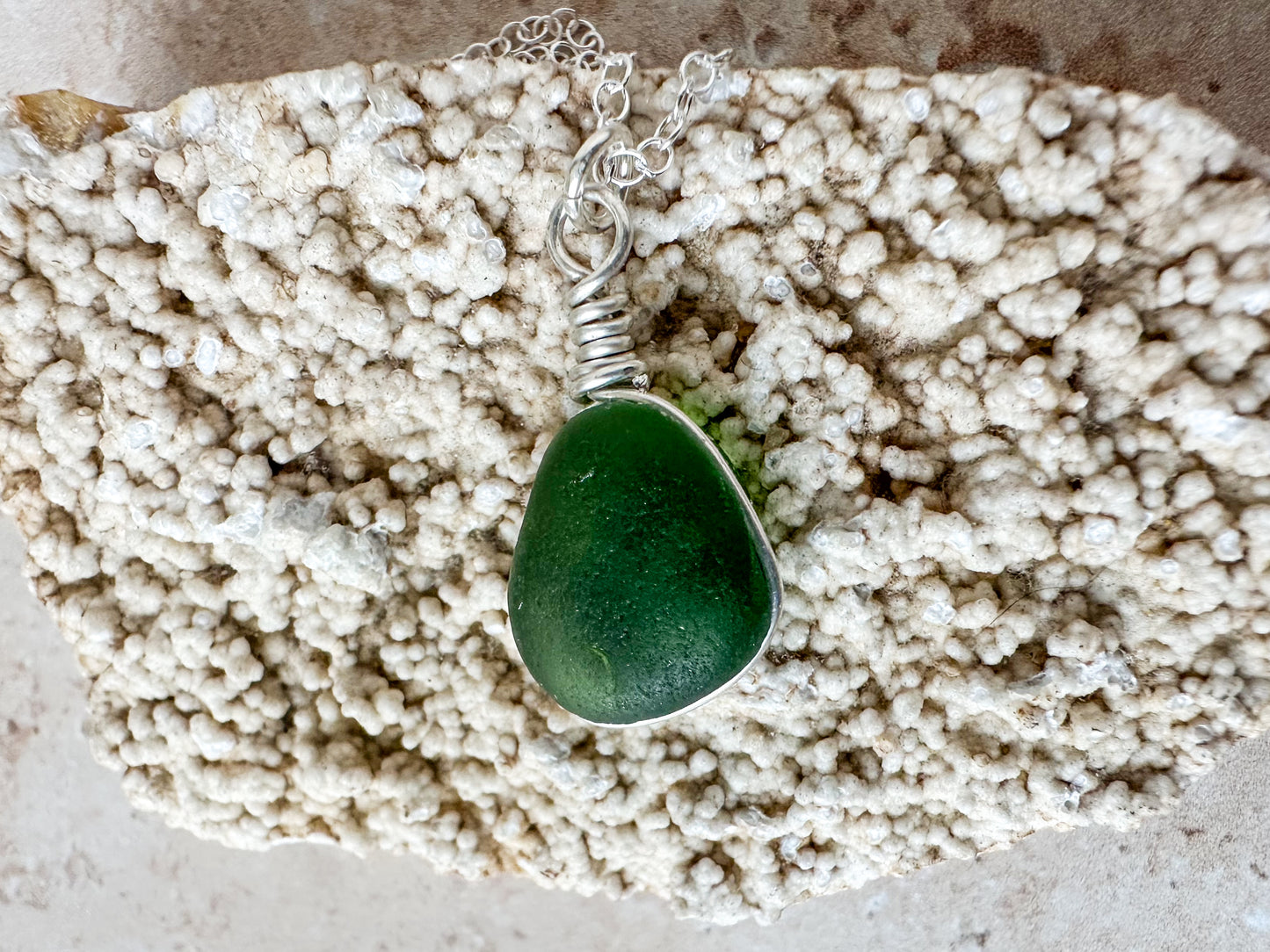 Green sea glass necklace pendant