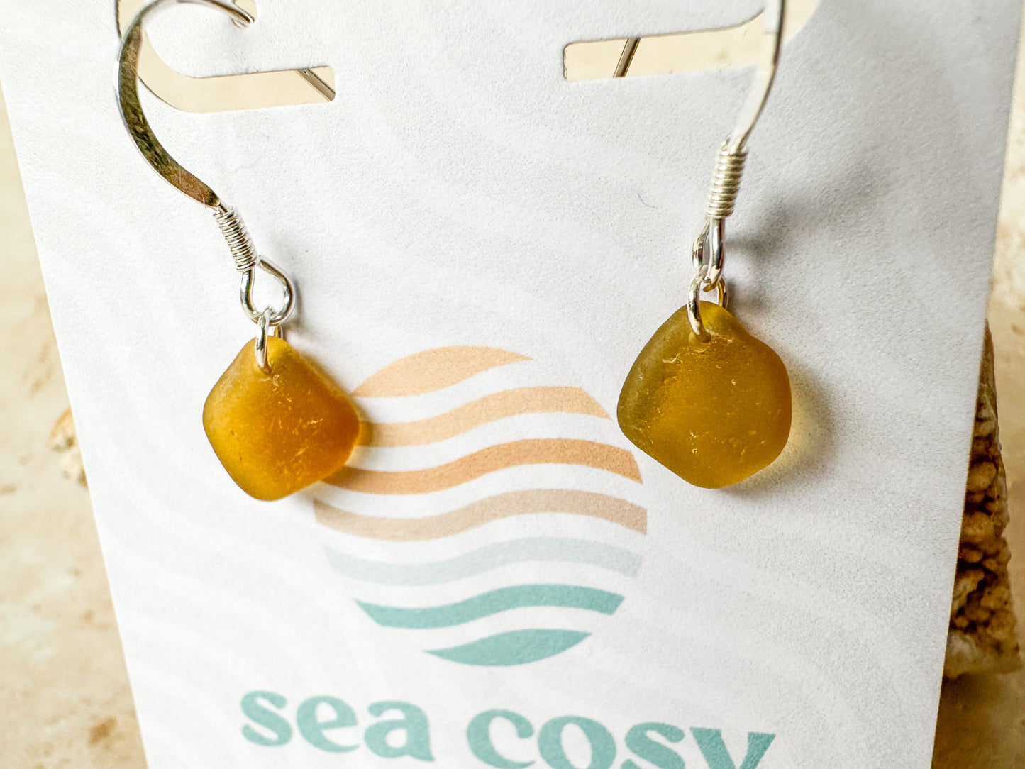 Honey Yellow Sea Glass Earrings – Sterling Silver Hooks – Handcrafted Coastal Jewelry
