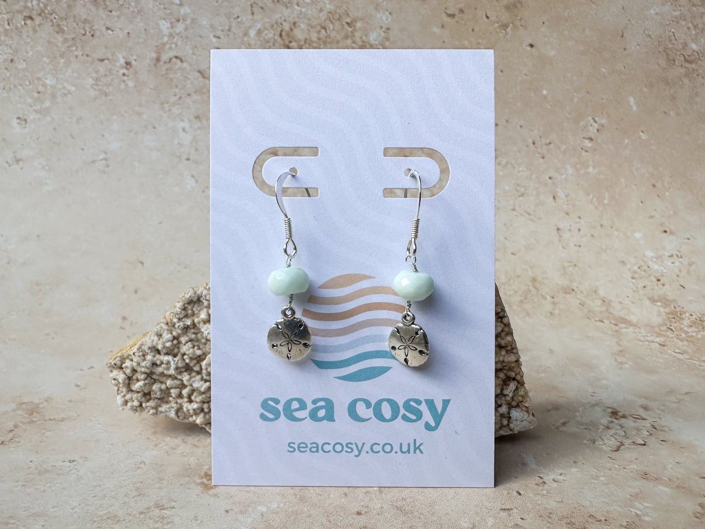 Sand dollar Peruvian opal earrings