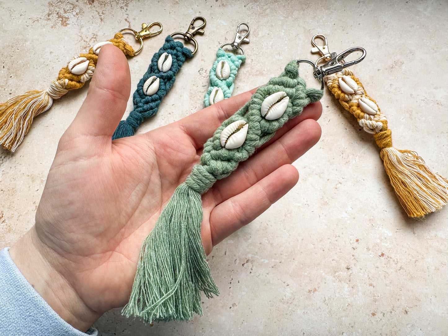 Sea shell macrame keychain