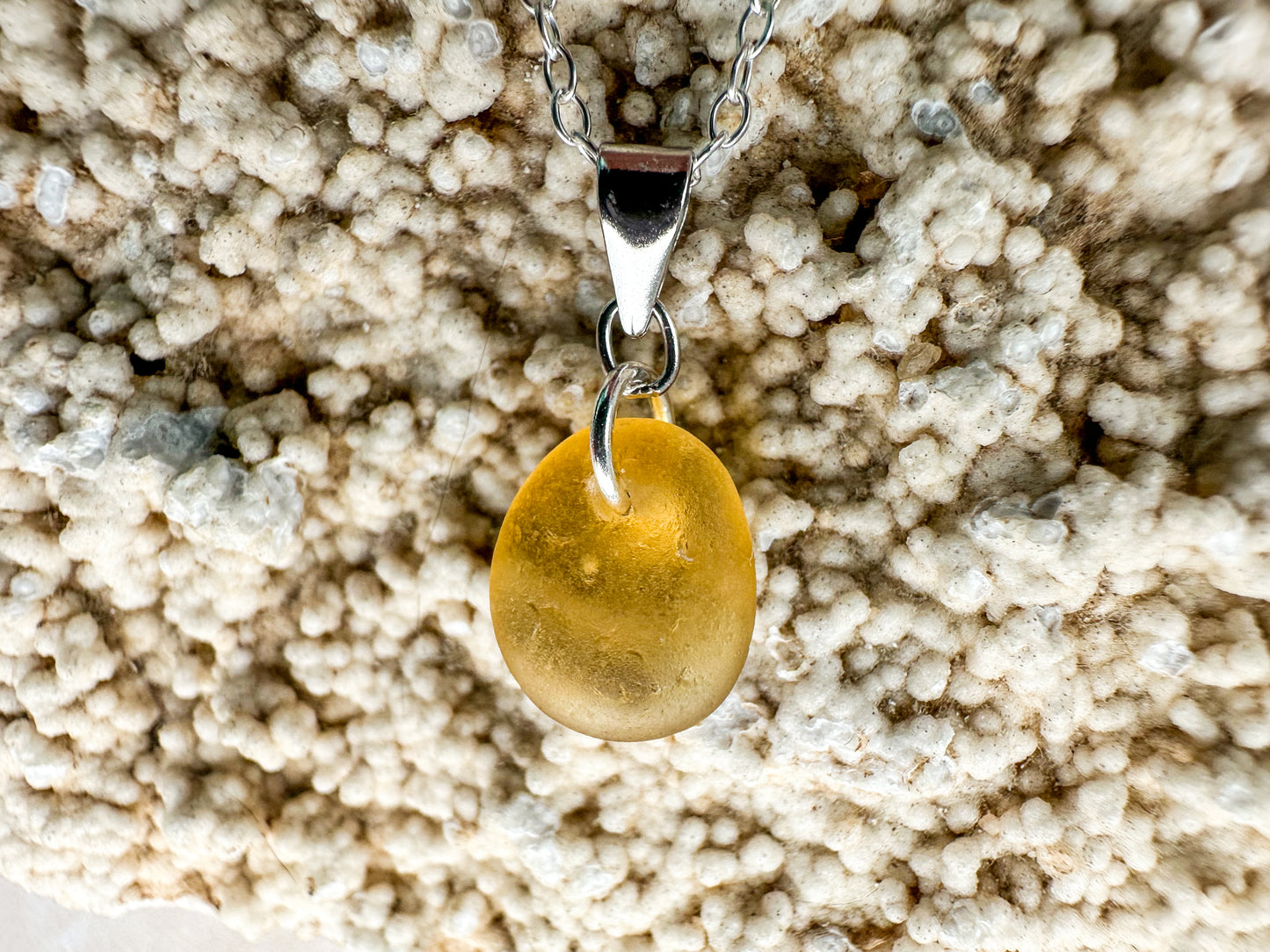Honey yellow sea glass necklace