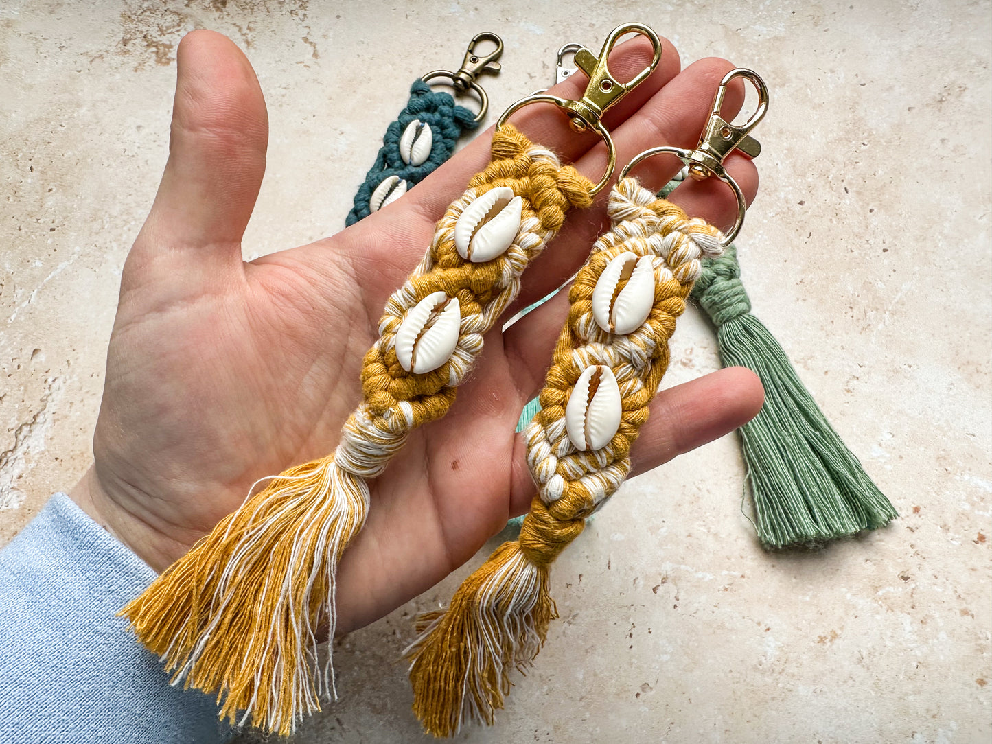 Sea shell macrame keychain