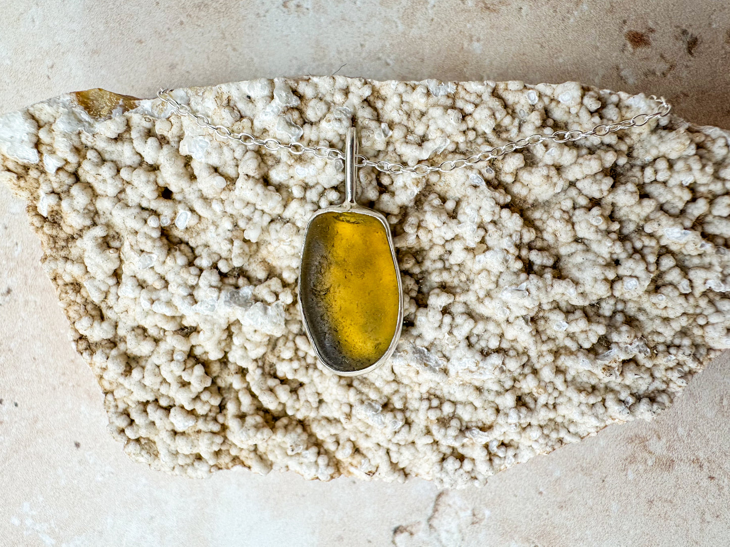 Honey amber sea glass necklace (with or without chain)