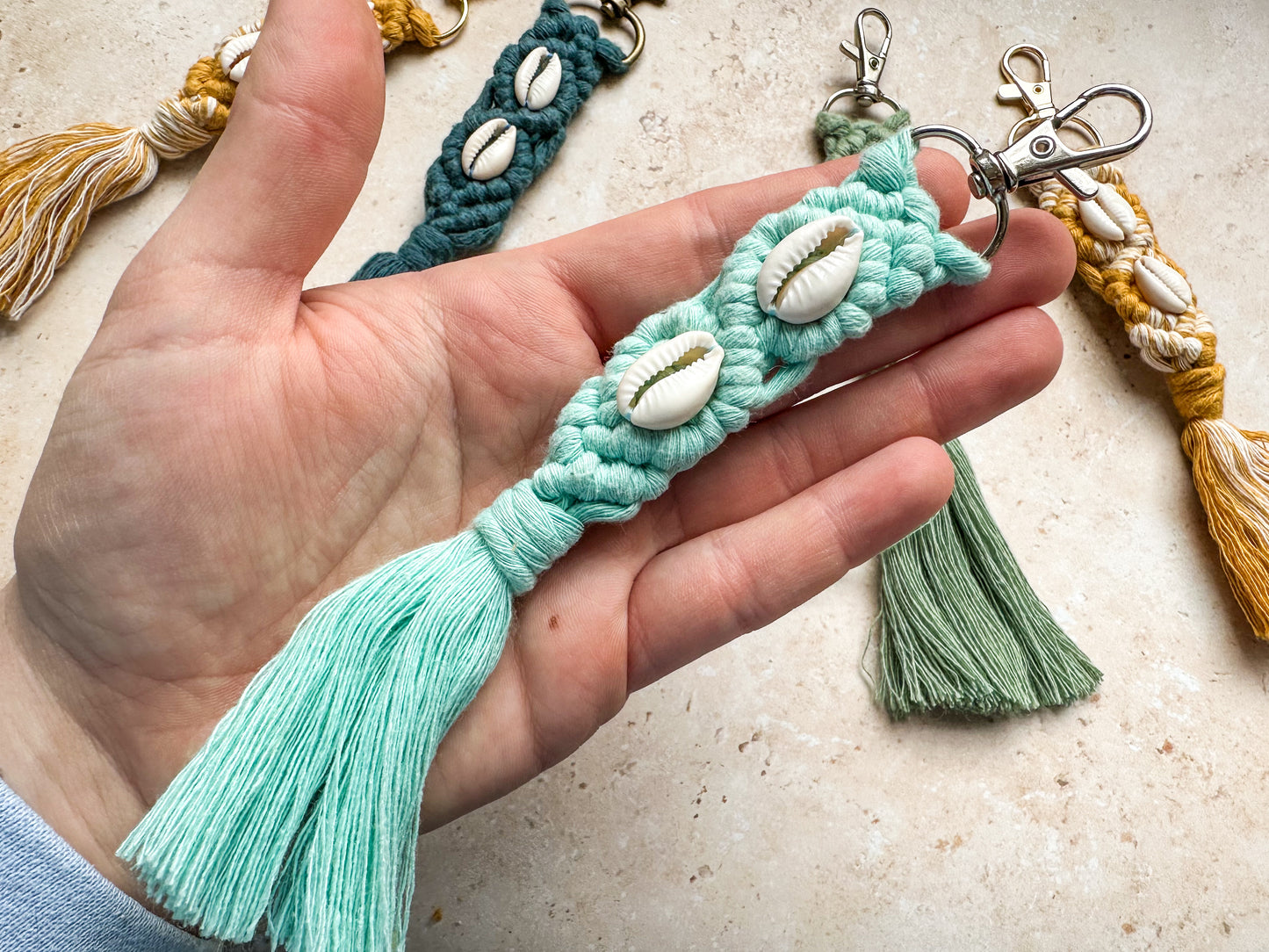 Sea shell macrame keychain