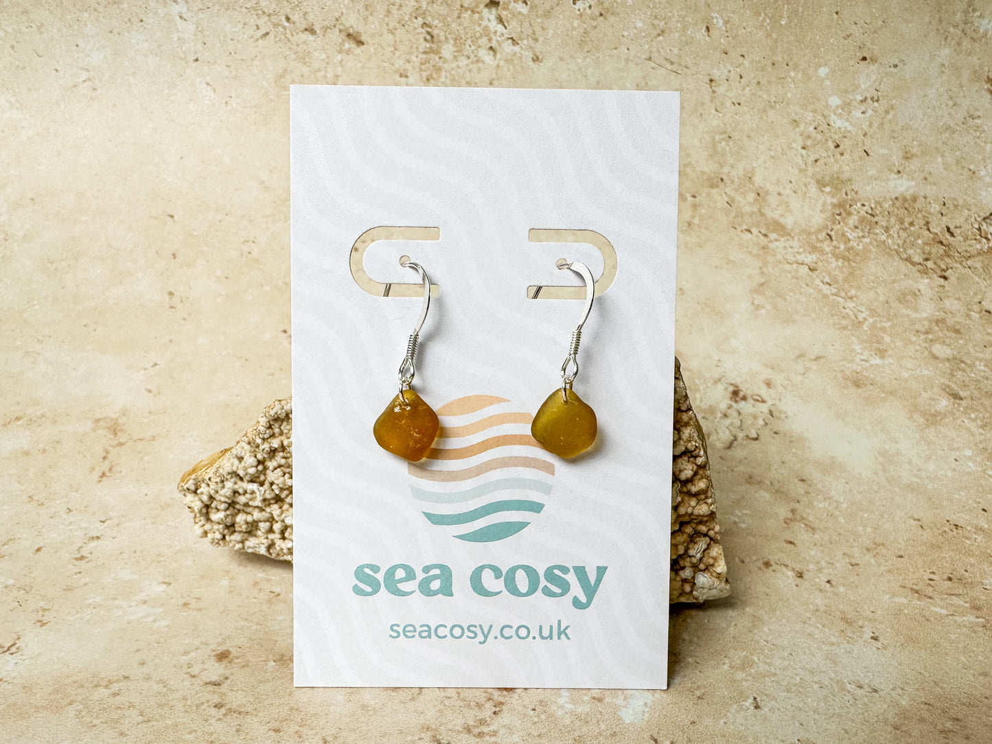 Honey Yellow Sea Glass Earrings – Sterling Silver Hooks – Handcrafted Coastal Jewelry