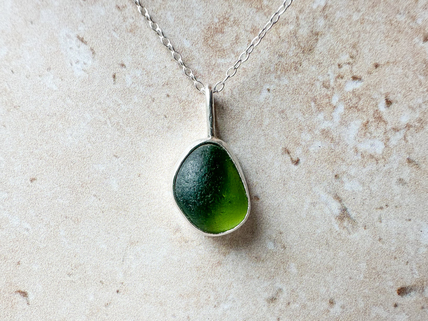 Green sea glass necklace (with or without chain)