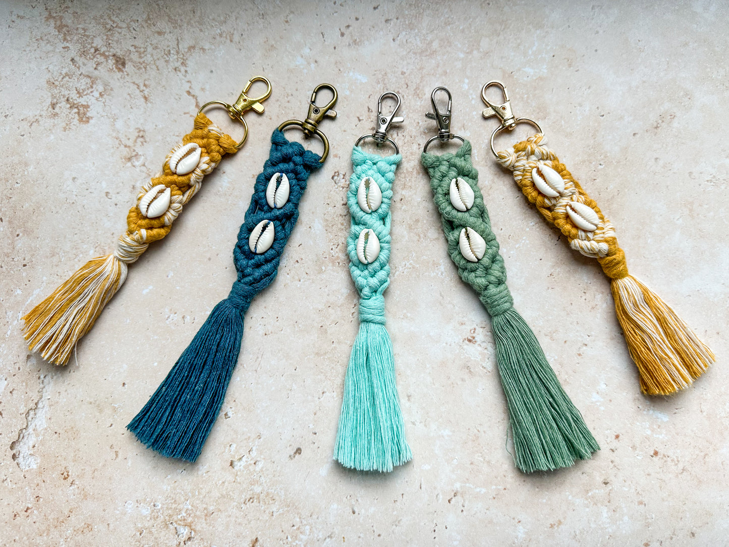 Sea shell macrame keychain