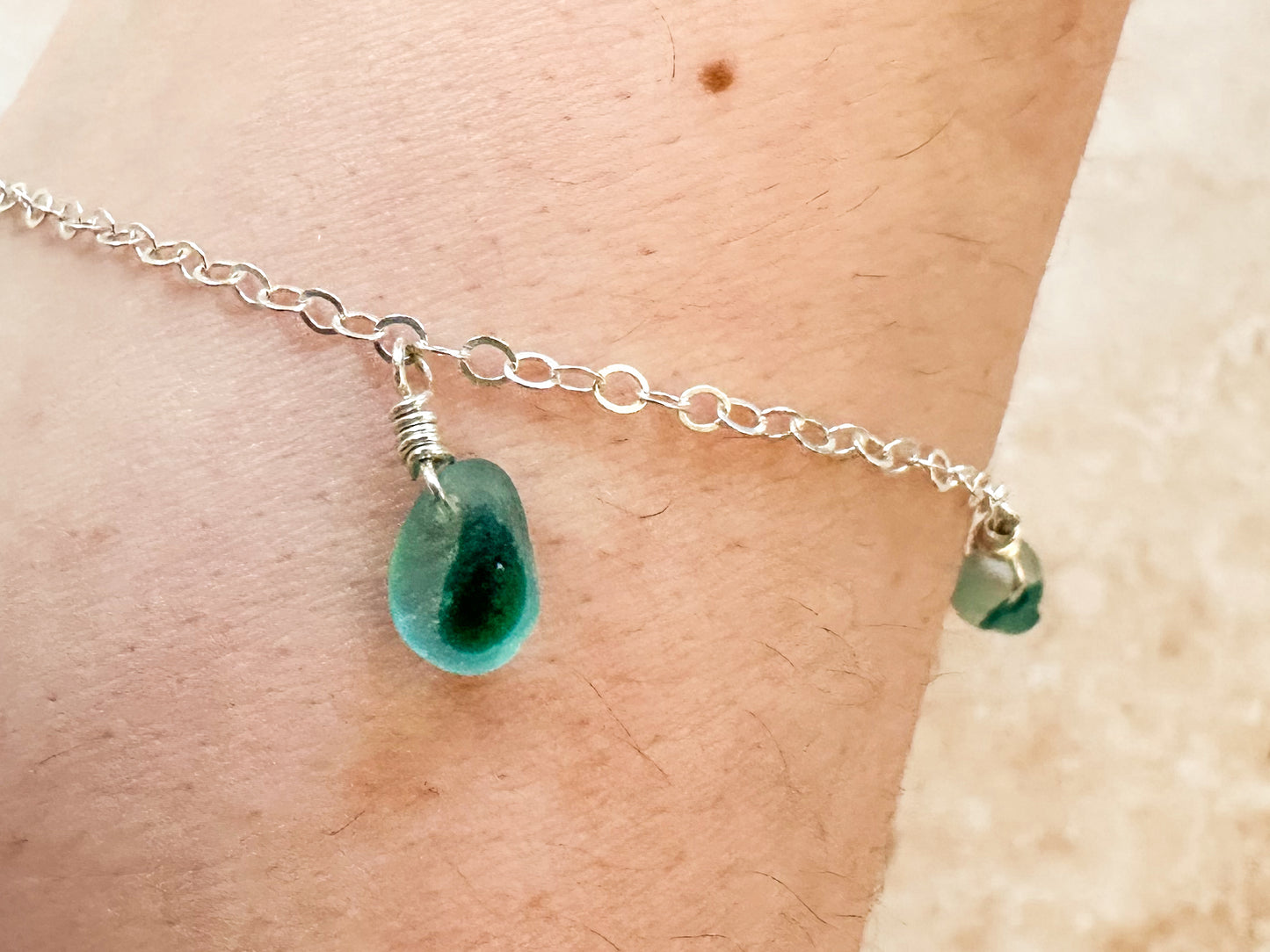 Sterling silver bracelet with Seaham multi sea glass charms – 19cm