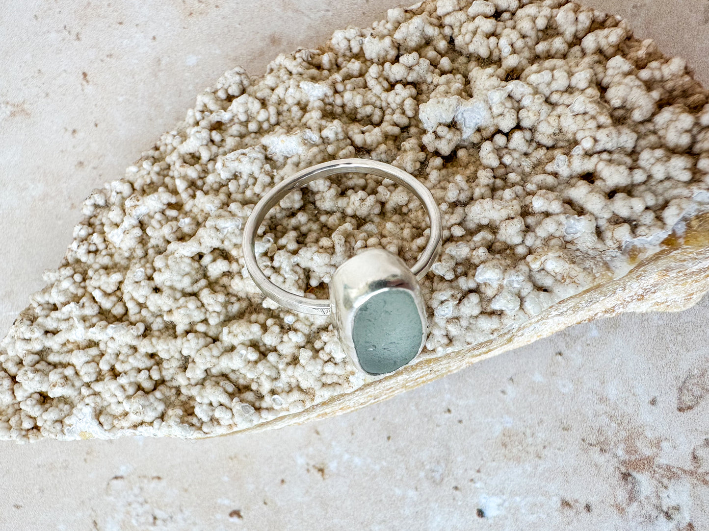 Light grey sea glass ring size P