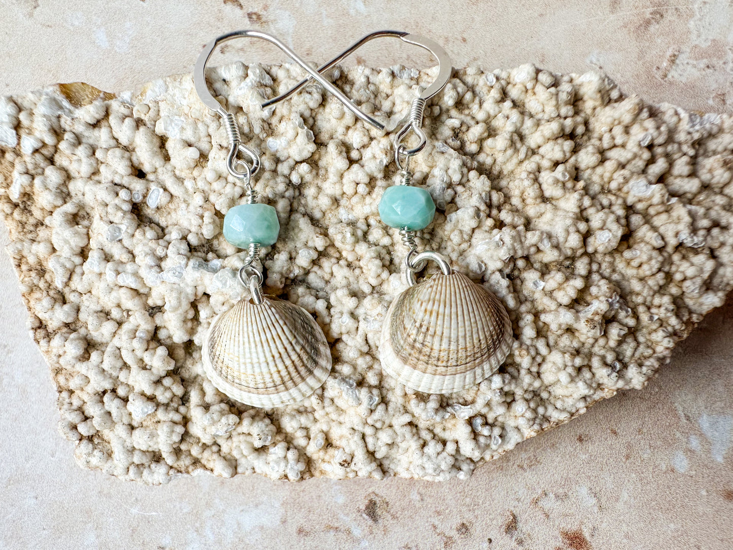 Sea shell and larimar earrings