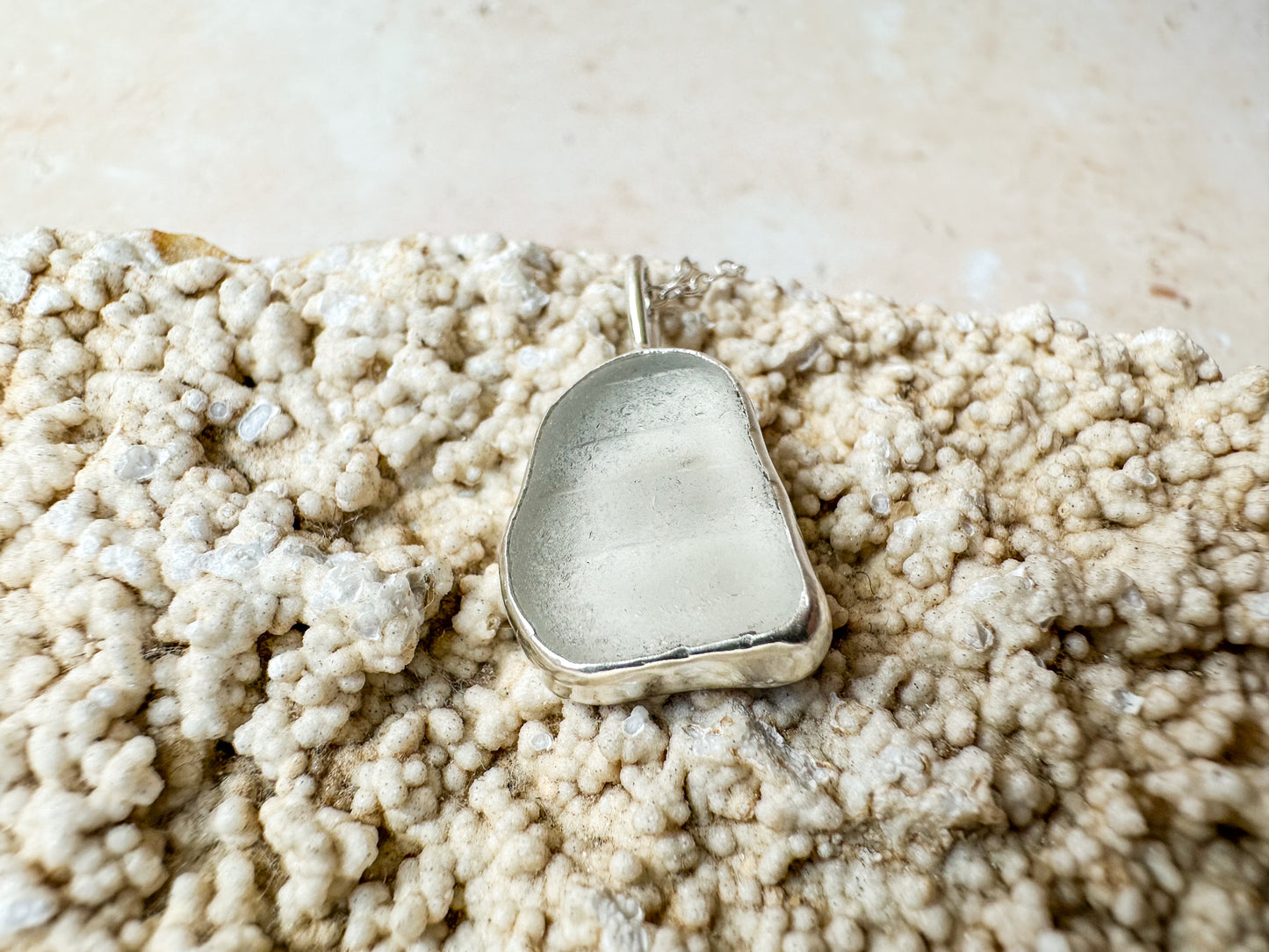 Beige gray sea glass necklace (with or without chain)