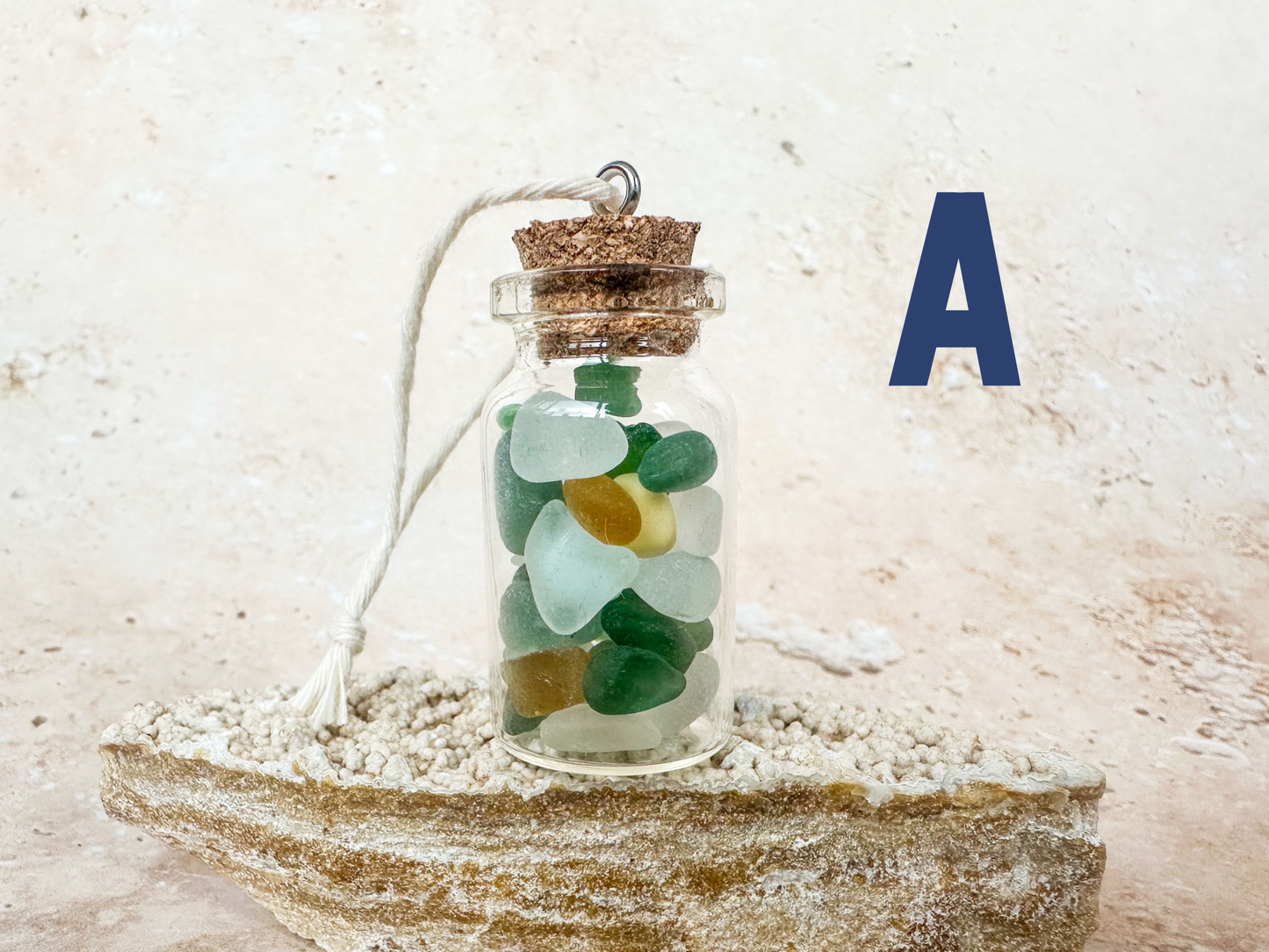 Sea glass in a bottle ornament
