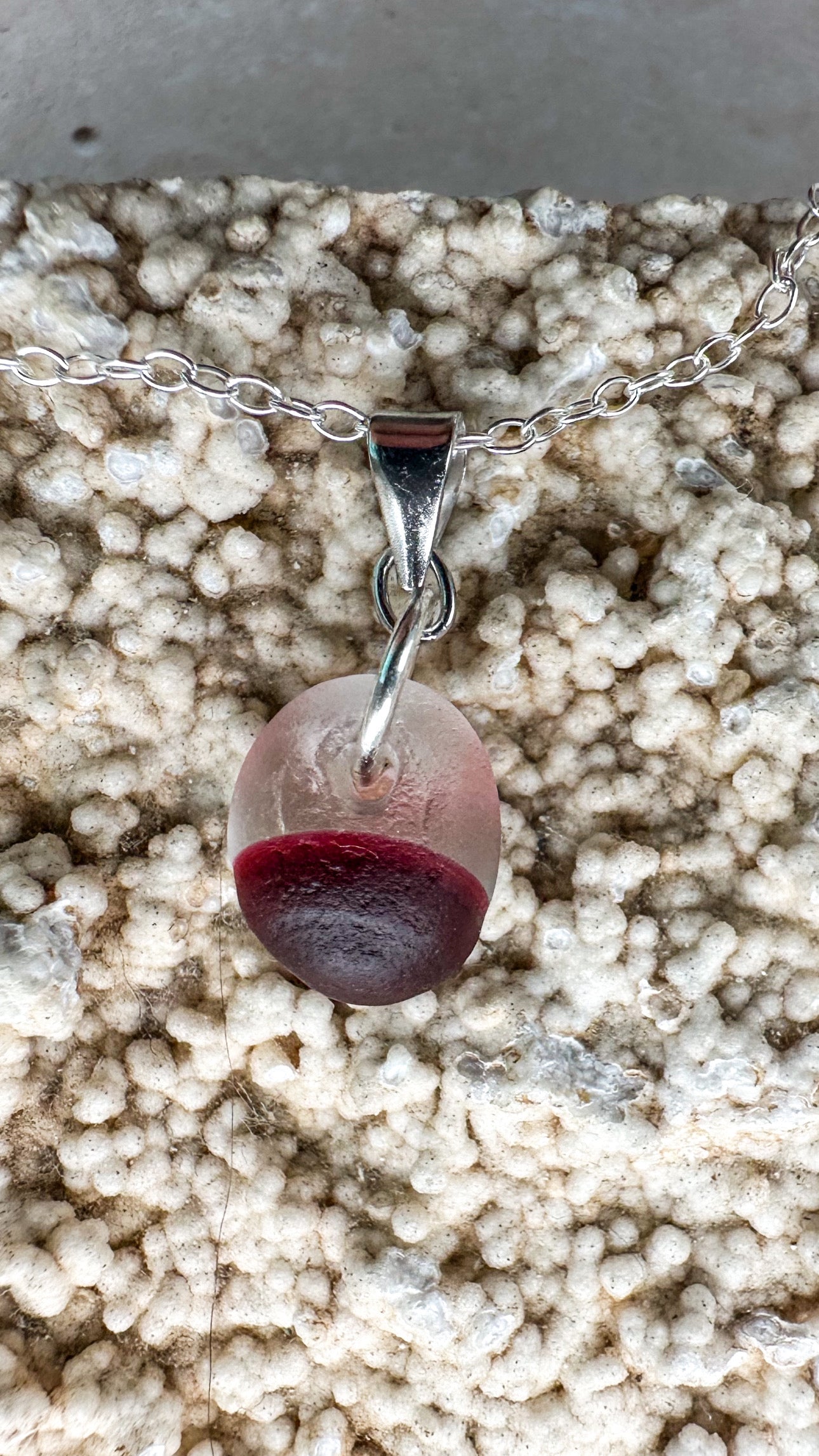 Rare clear & Red Sea glass pendant – Genuine Seaham multi sea glass