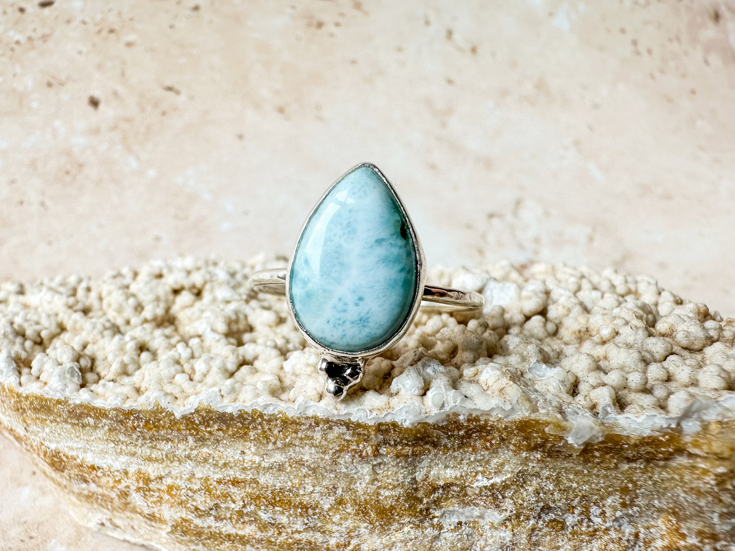 Ocean in a drop larimar ring, size P 1/2