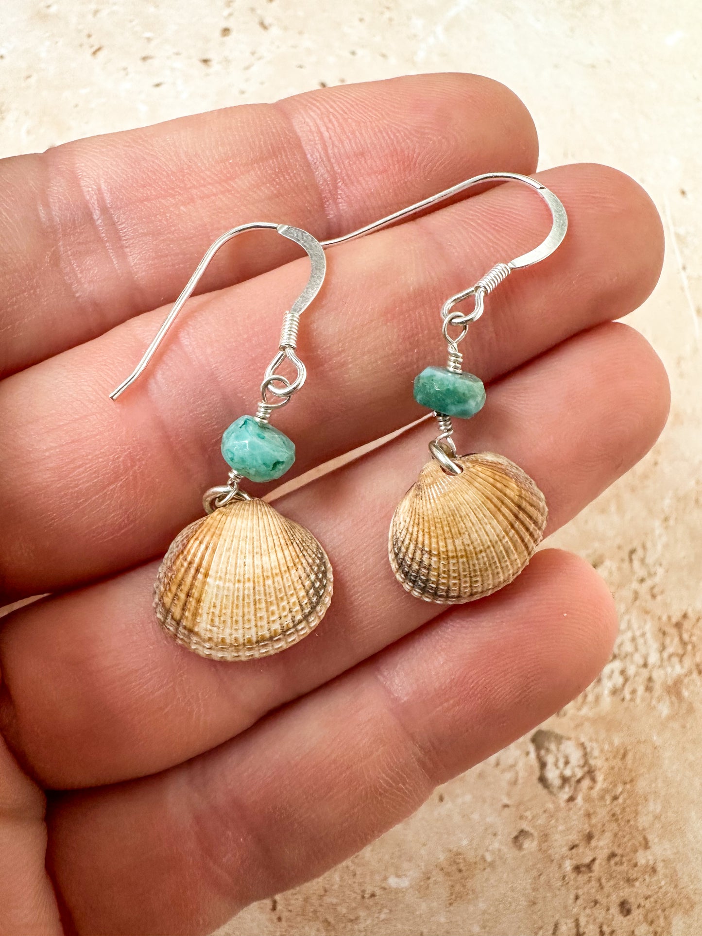 Sea shell and larimar earrings