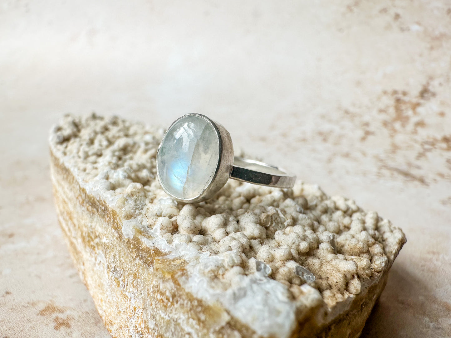 Sea sparkle moonstone ring, size M