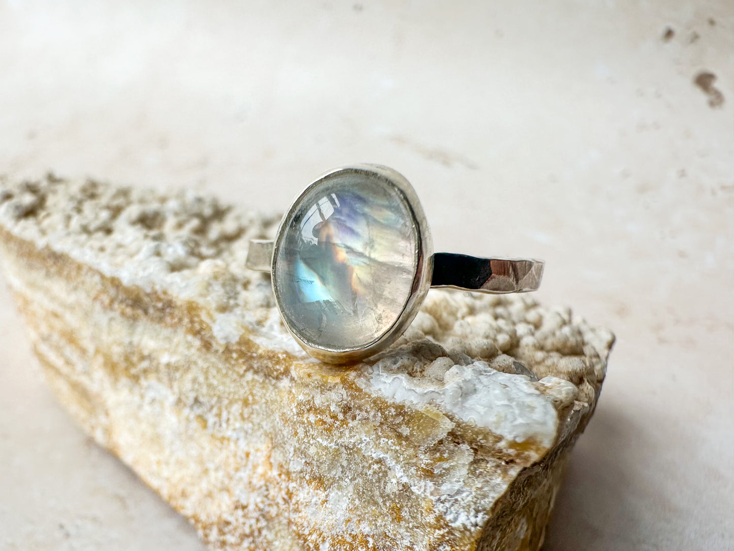 Sea sparkle moonstone ring, size P