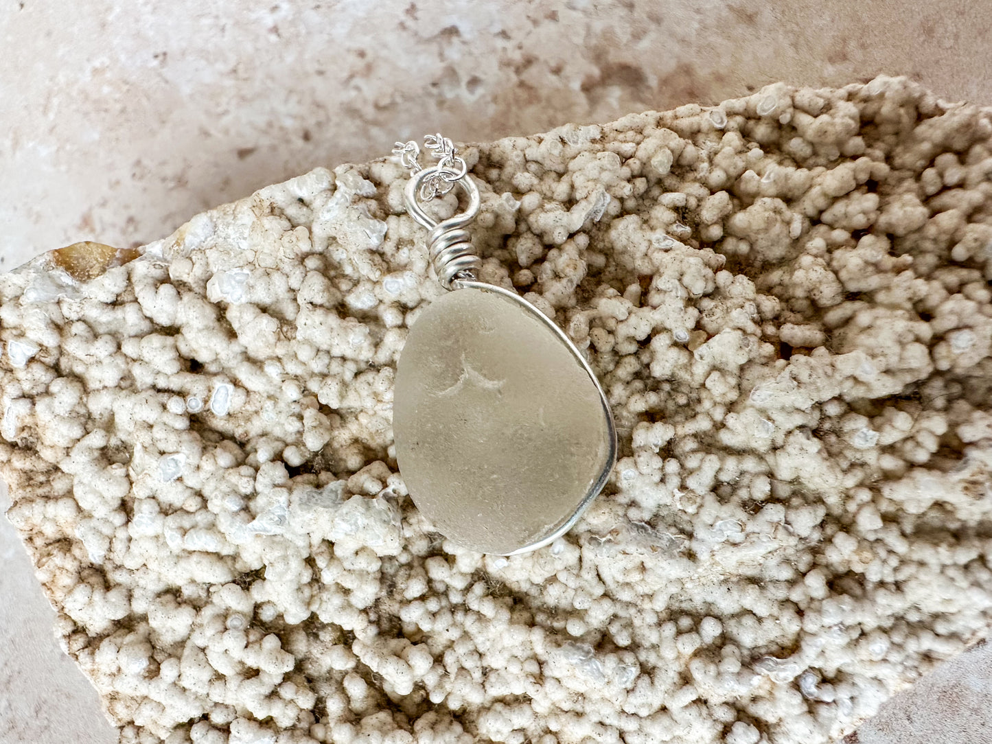 White sea glass necklace pendant