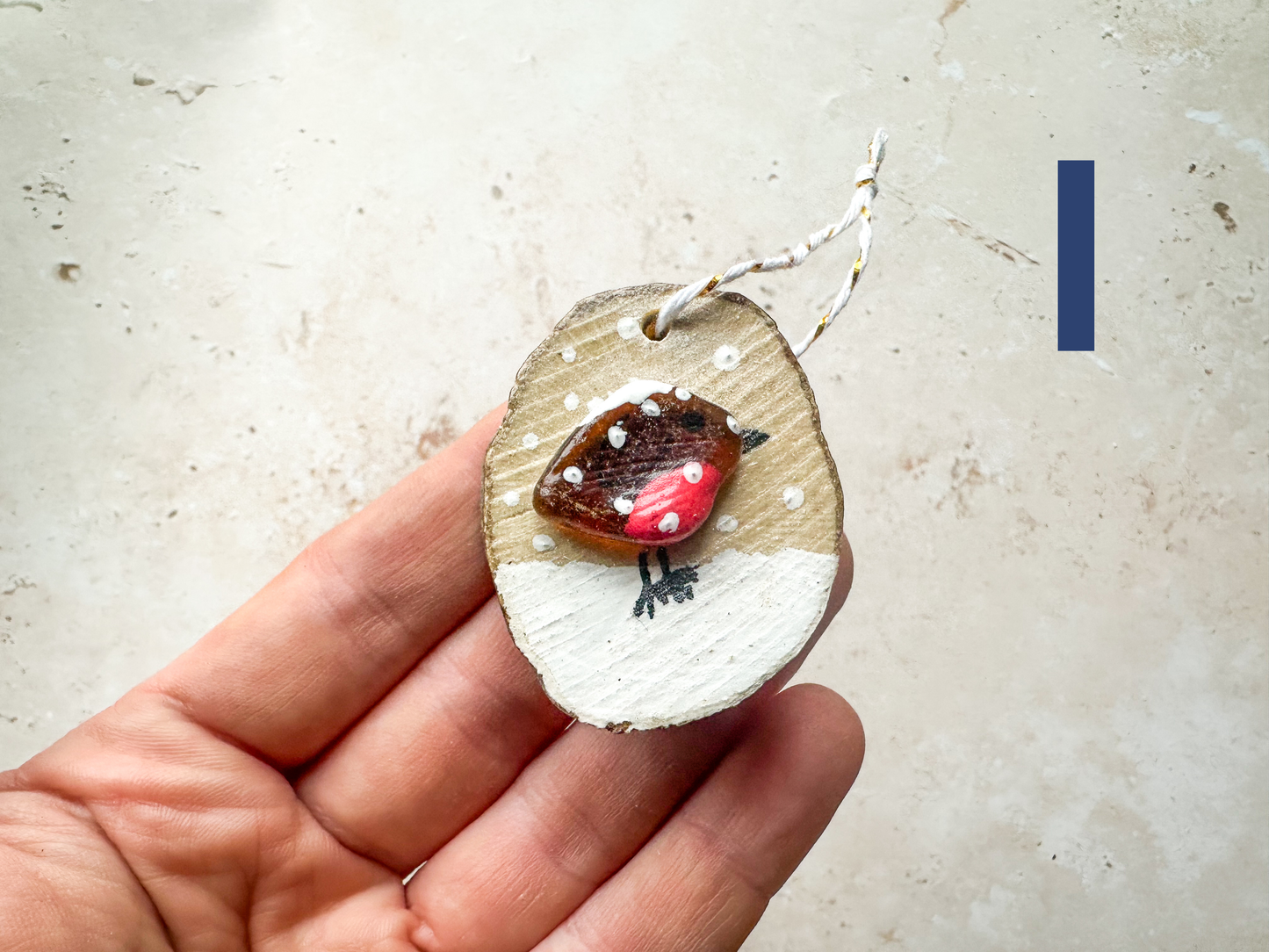 Sea glass and sea pottery wood slice ornaments