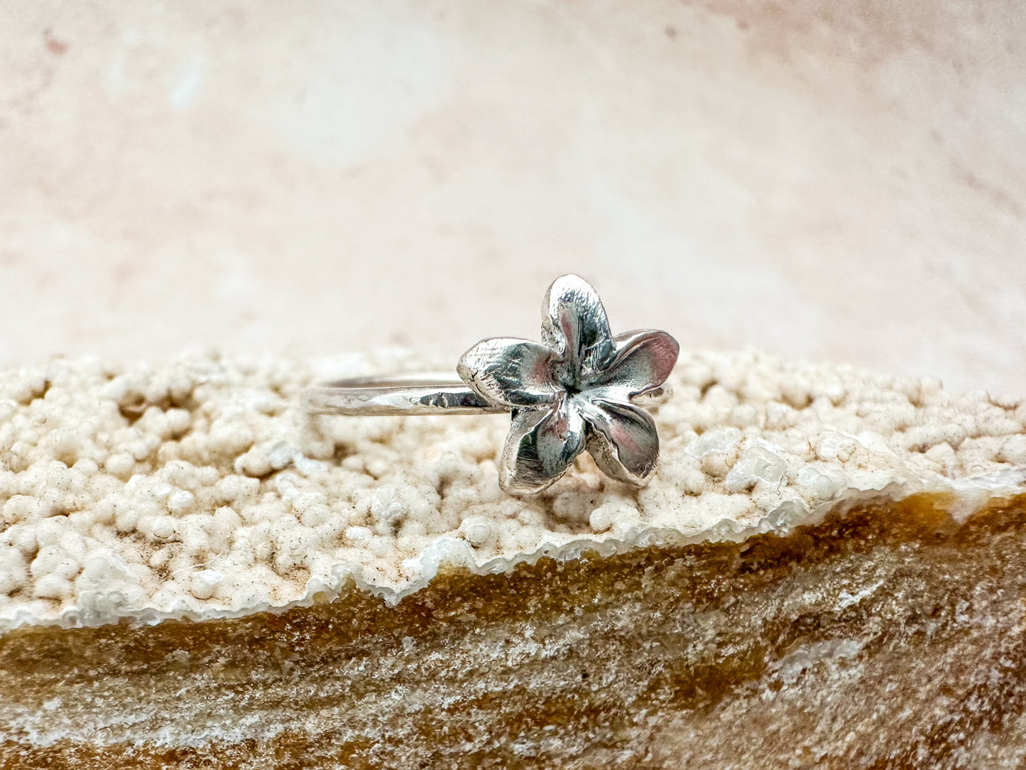 Plumeria flower silver ring - various sizes