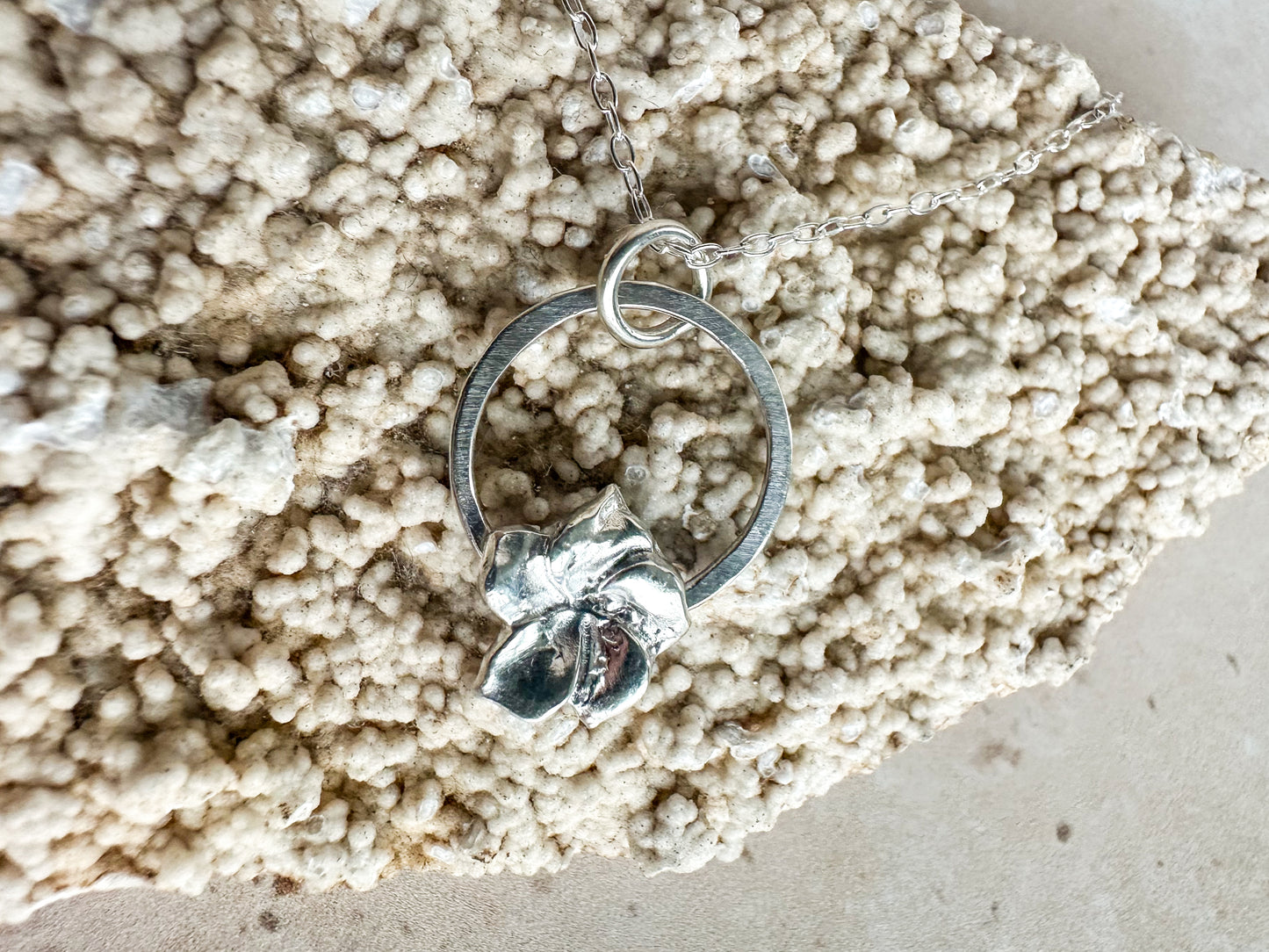 Fine and sterling silver hibiscus pendant necklace