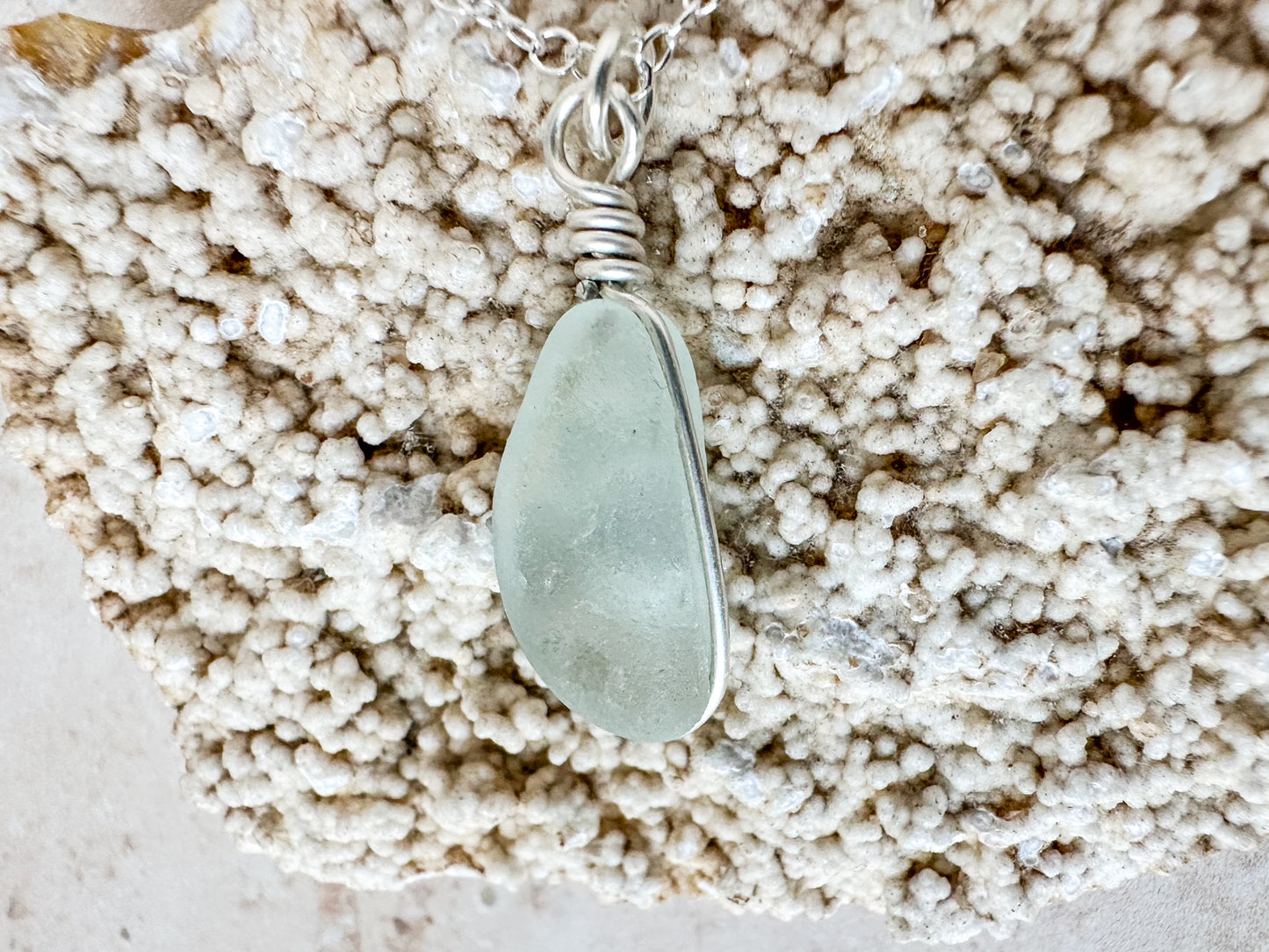 Seafoam sea glass necklace pendant