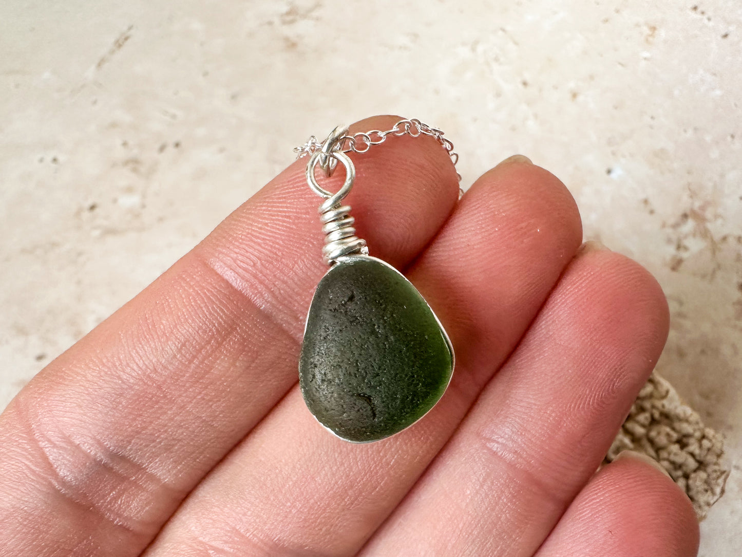 Green sea glass necklace pendant