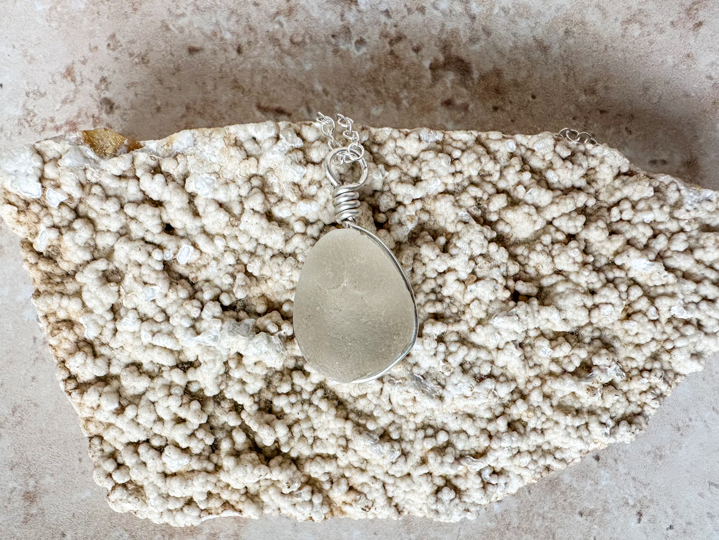 White sea glass necklace pendant