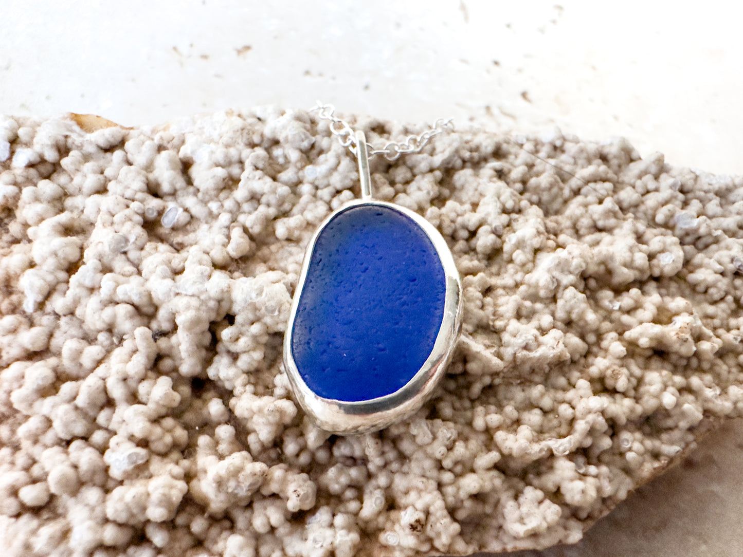 Cobalt blue sea glass necklace pendant