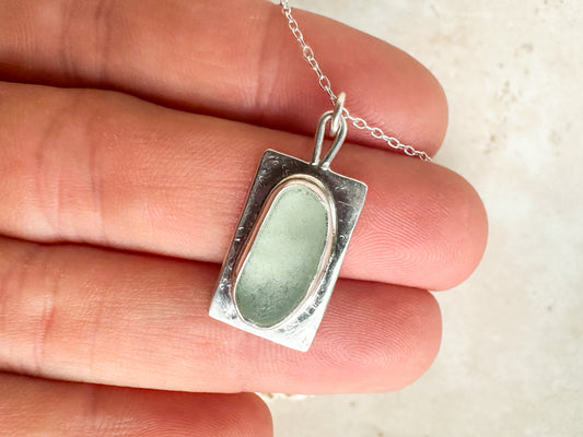 Seafoam sea glass and sterling silver necklace pendant