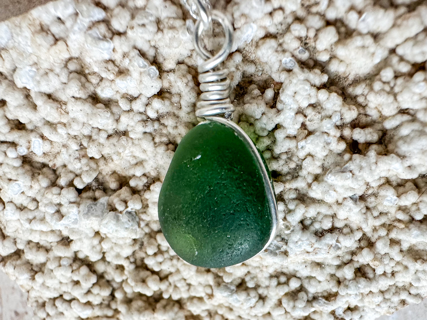 Green sea glass necklace pendant