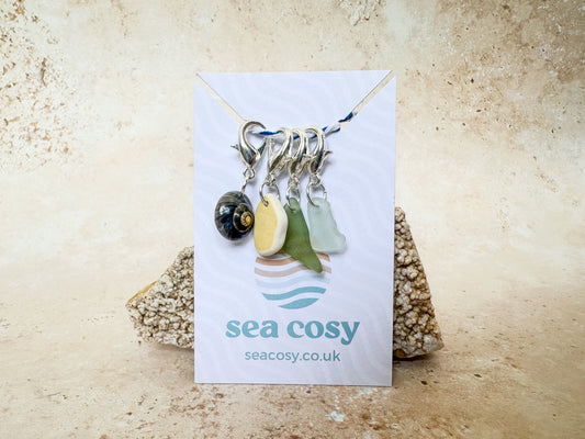 Sea glass, sea pottery and sea shell crochet stitch markers