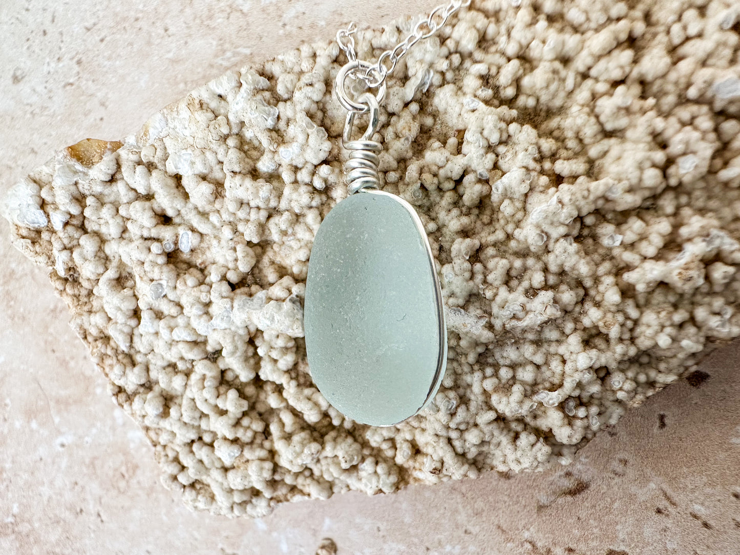 Seafoam sea glass necklace pendant