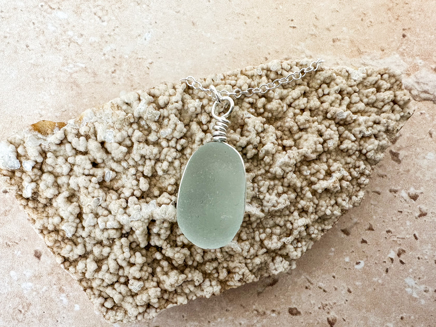 Seafoam sea glass necklace pendant